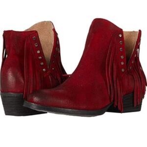 Circle G Red Suede Fringe Ankle Boots